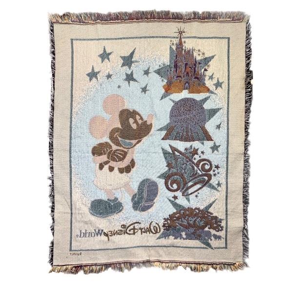 Disney Mickey Mouse Maroon & Gold Tapestry Woven Fringed Throw Blanket - Picture 2 of 4